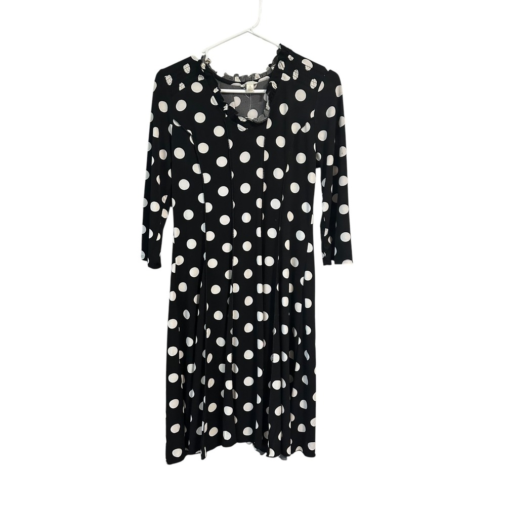 Cato Polka‎ Dot Midi Dress Ruffle Neck 3/4 Sleeve Career Casual